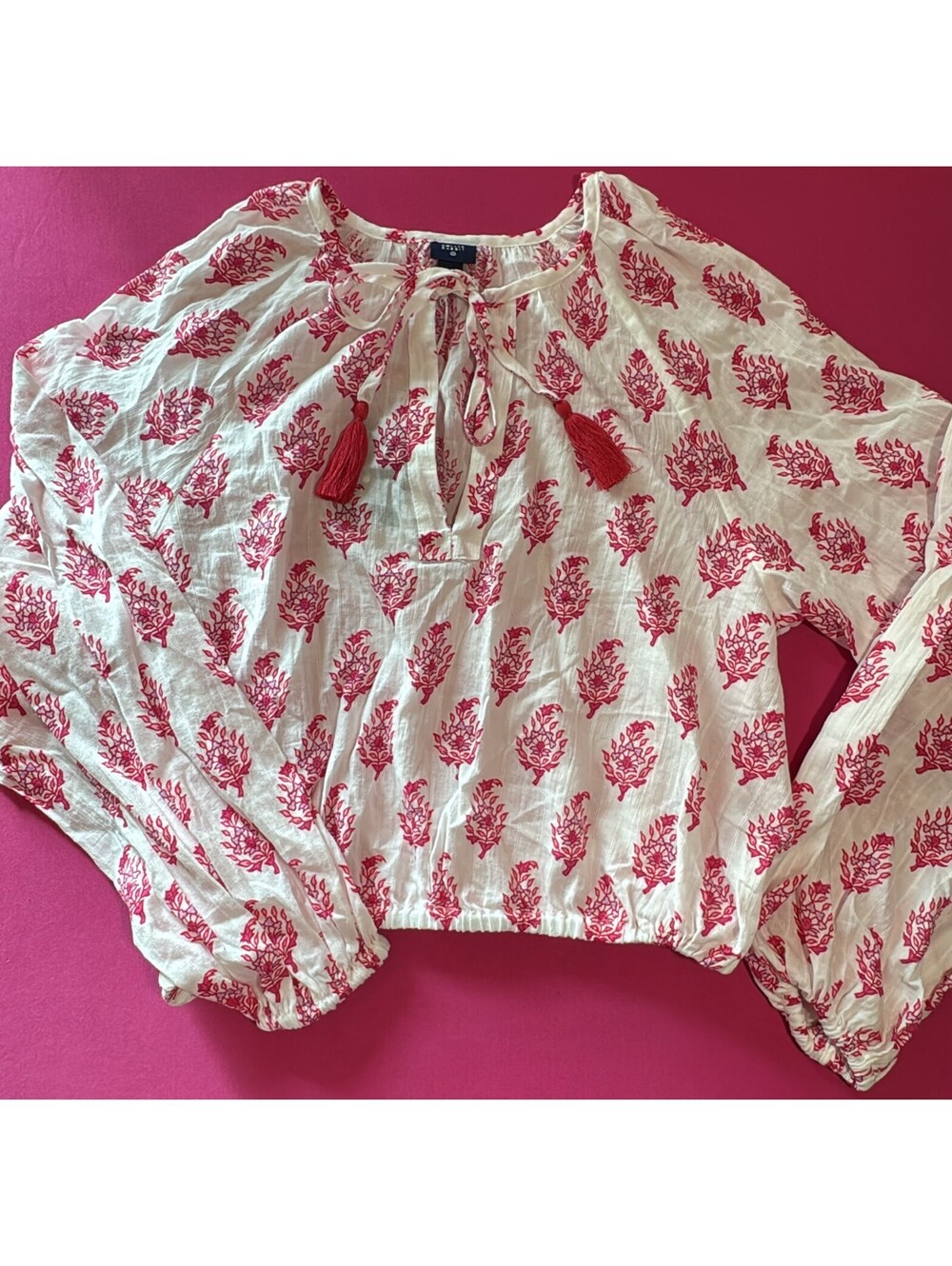 Roller Rabbit x Target Embroidered Tassel Blouse Red White Size S New